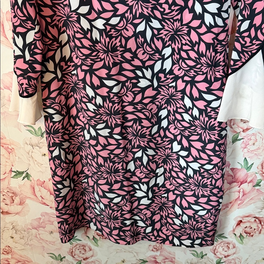 DOROTHEE SCHUMACHER Pink Black White Floral SILK Shift Dress size 2 - Picture 6 of 9